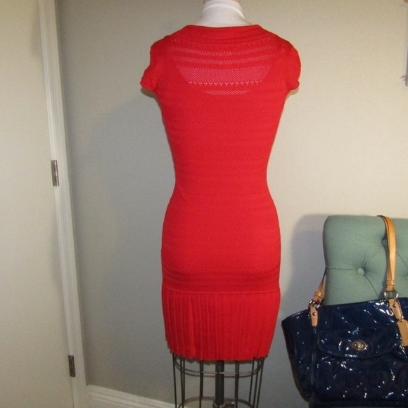 Catherine Malandrino Dress Red Bandage Bodycon Pleated Ruffle with Slip Sz S - Picture 5 of 12